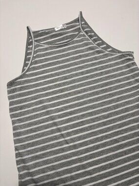 Sherosa Grey & White Stripe High Halter Cotton Tank Top
